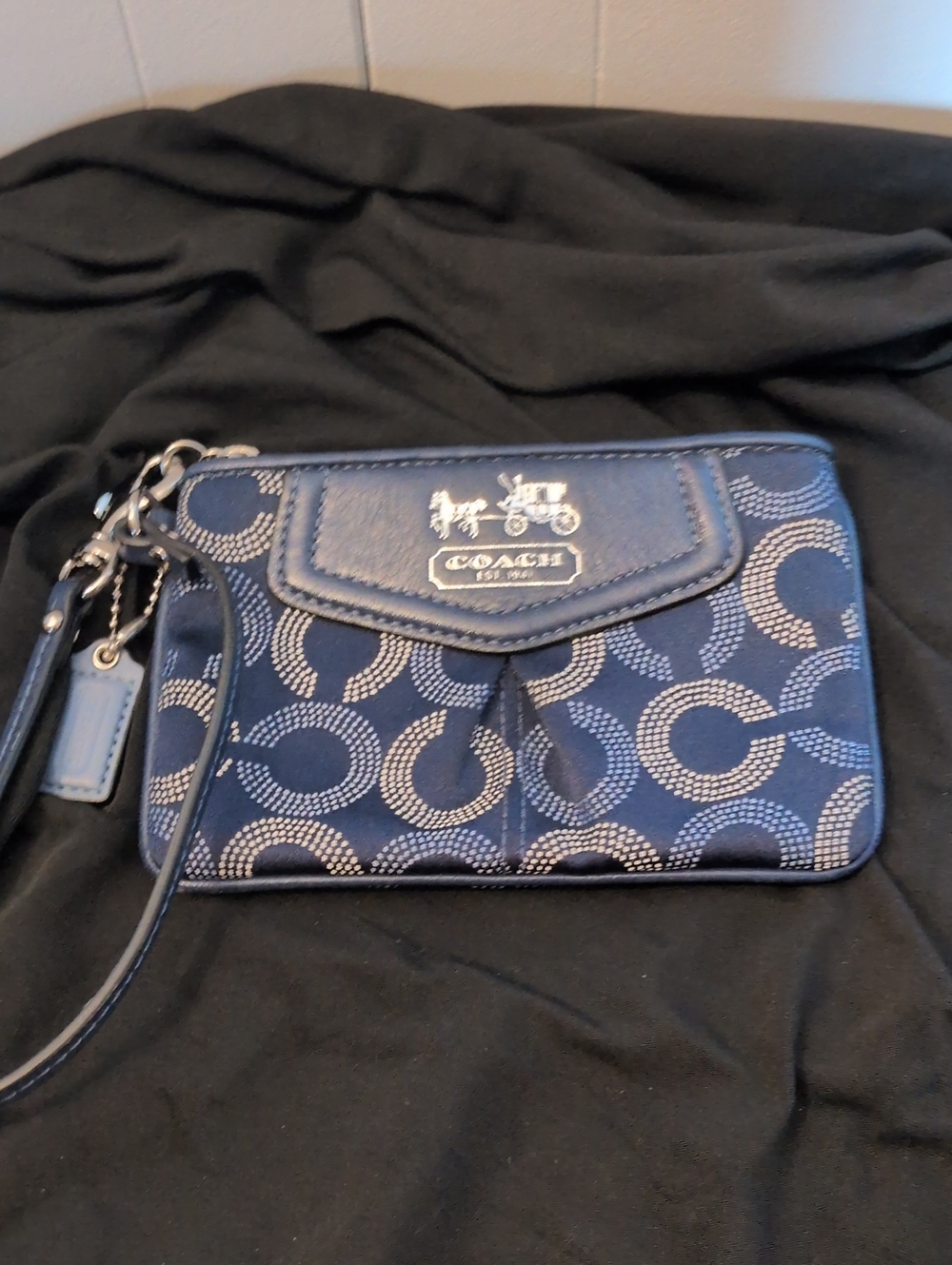 Coach Navy Signature C Patch Wristlet with Silver Logo